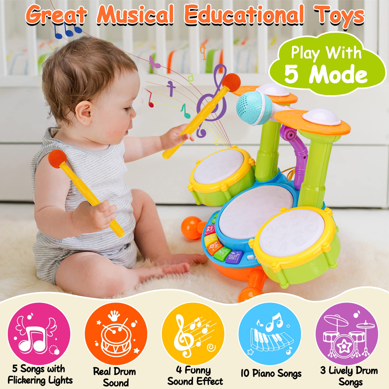 Drum Set for Toddlers with microphone