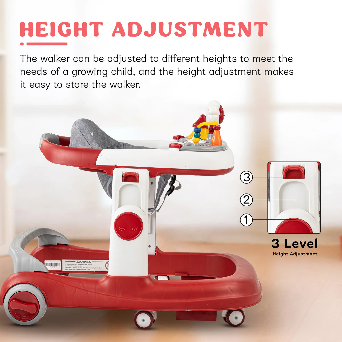Astro Walker With 3 Adjustable Height and Musical Toy (RED)