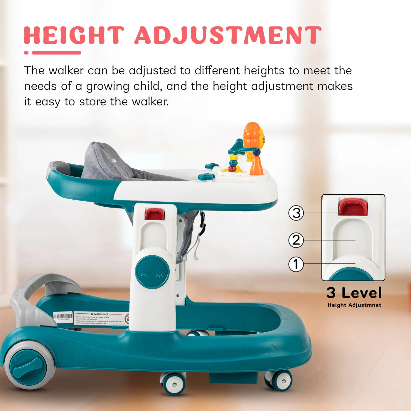 Astro Walker With 3 Adjustable Height and Musical Toy (GREEN)