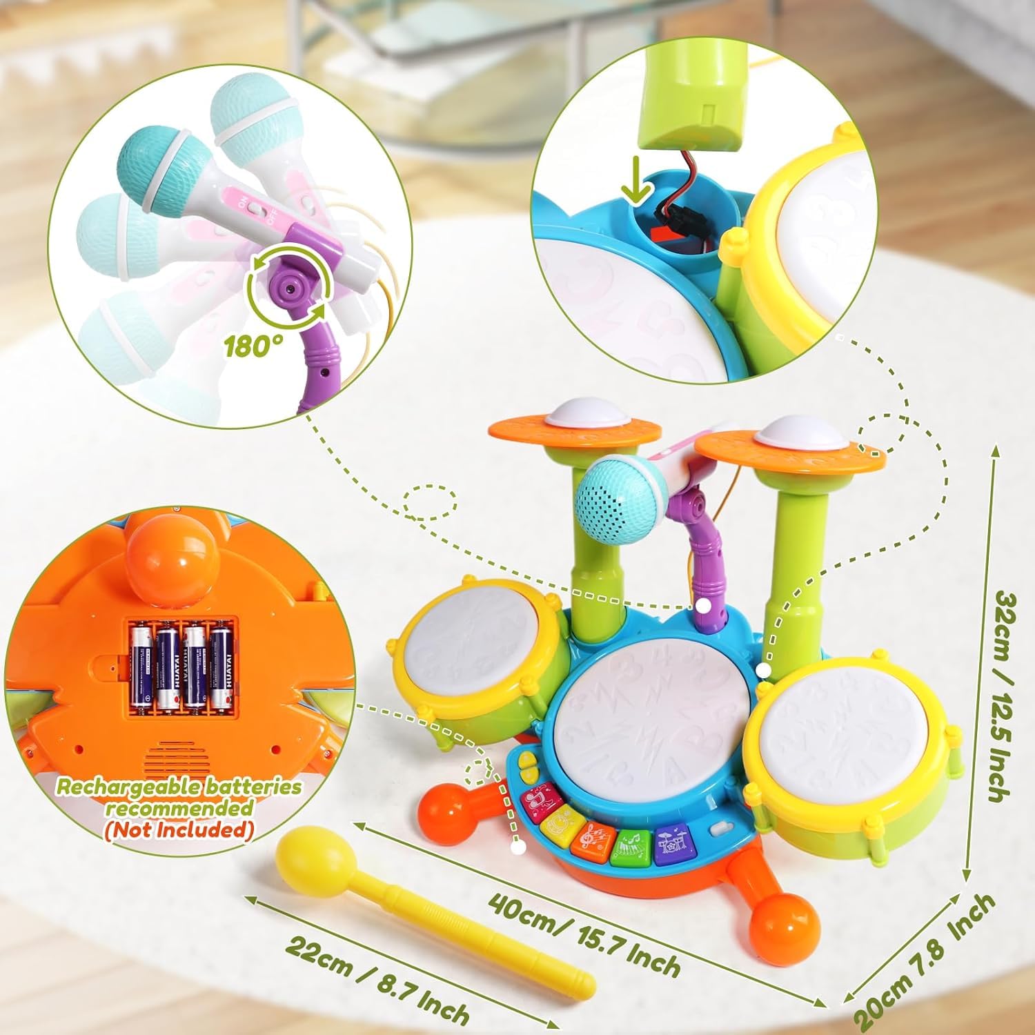 Drum Set for Toddlers with microphone