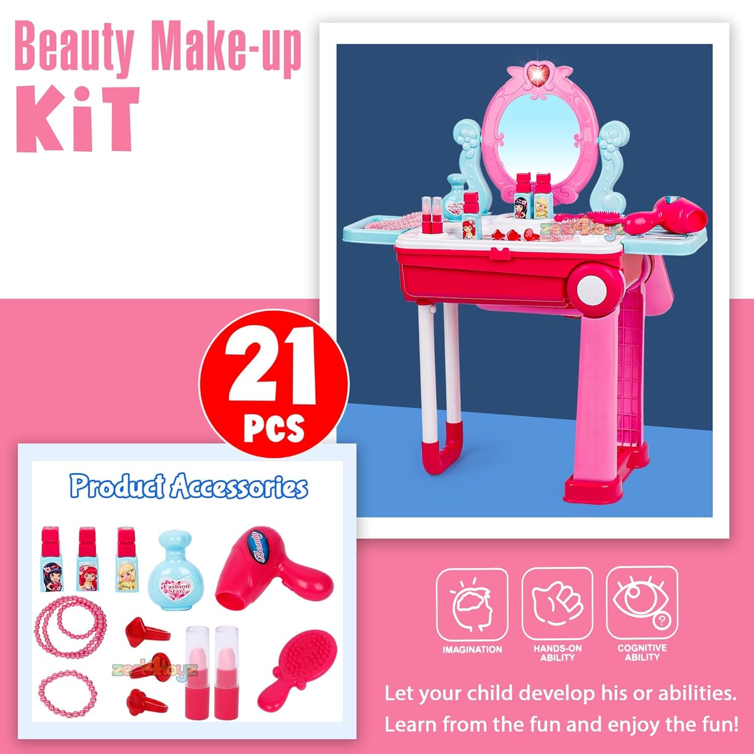 3 in 1 Beauty Makeup Plastic Pretend Play Set