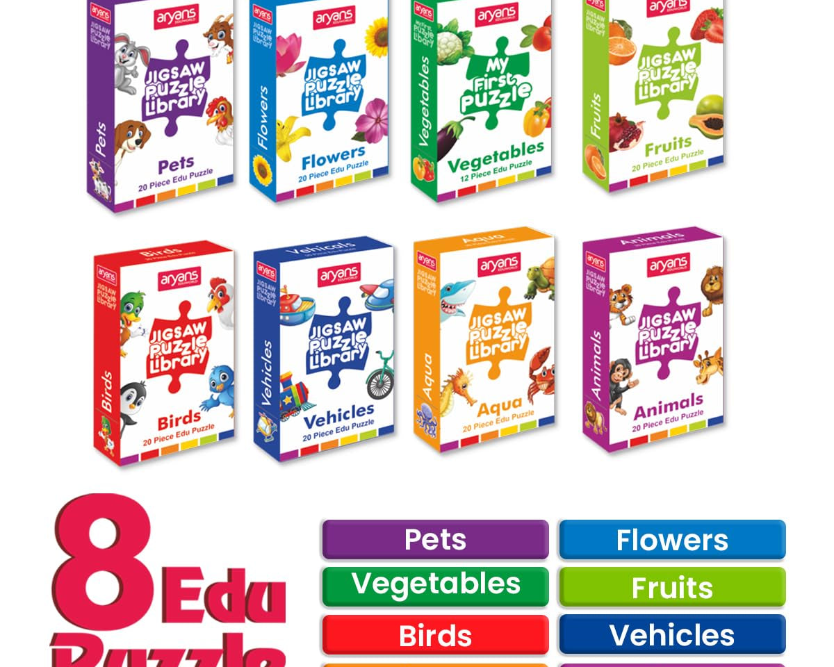 Jigsaw Puzzle Library for Kids | Set of 8 Edu Subjects | 160 Pcs Puzzle
