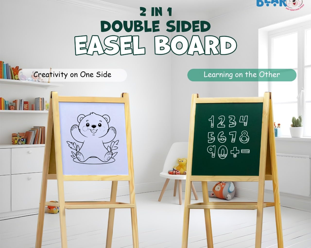 2 in 1 Wooden White Dry Erase Easel Board 