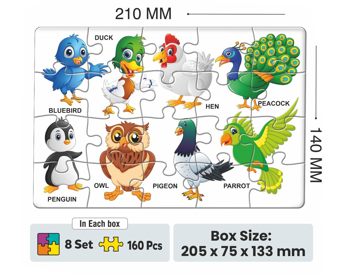 Jigsaw Puzzle Library for Kids | Set of 8 Edu Subjects | 160 Pcs Puzzle