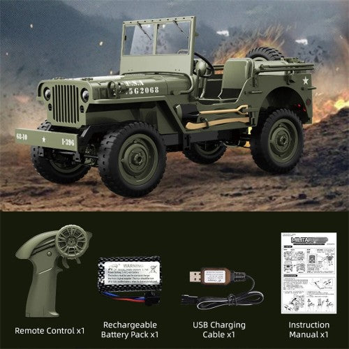 4WD RC Willys Military Truck with Metal Frame & LED Lights