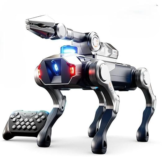 Advanced Intelligent Robot Dog Toy with Remote Control | Smart LED Robotic Puppy with Multiple Action Modes & USB Rechargeable Battery (Silver)