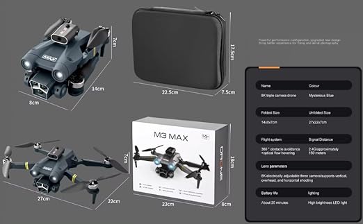M3 Max Brushless Drone with 4K Camera, WiFi FPV, 1080P HD, Dual Foldable, RC Drone, Altitude Hold, Headless Mode, Visual Positioning, Auto Return, App Control, Multicolor