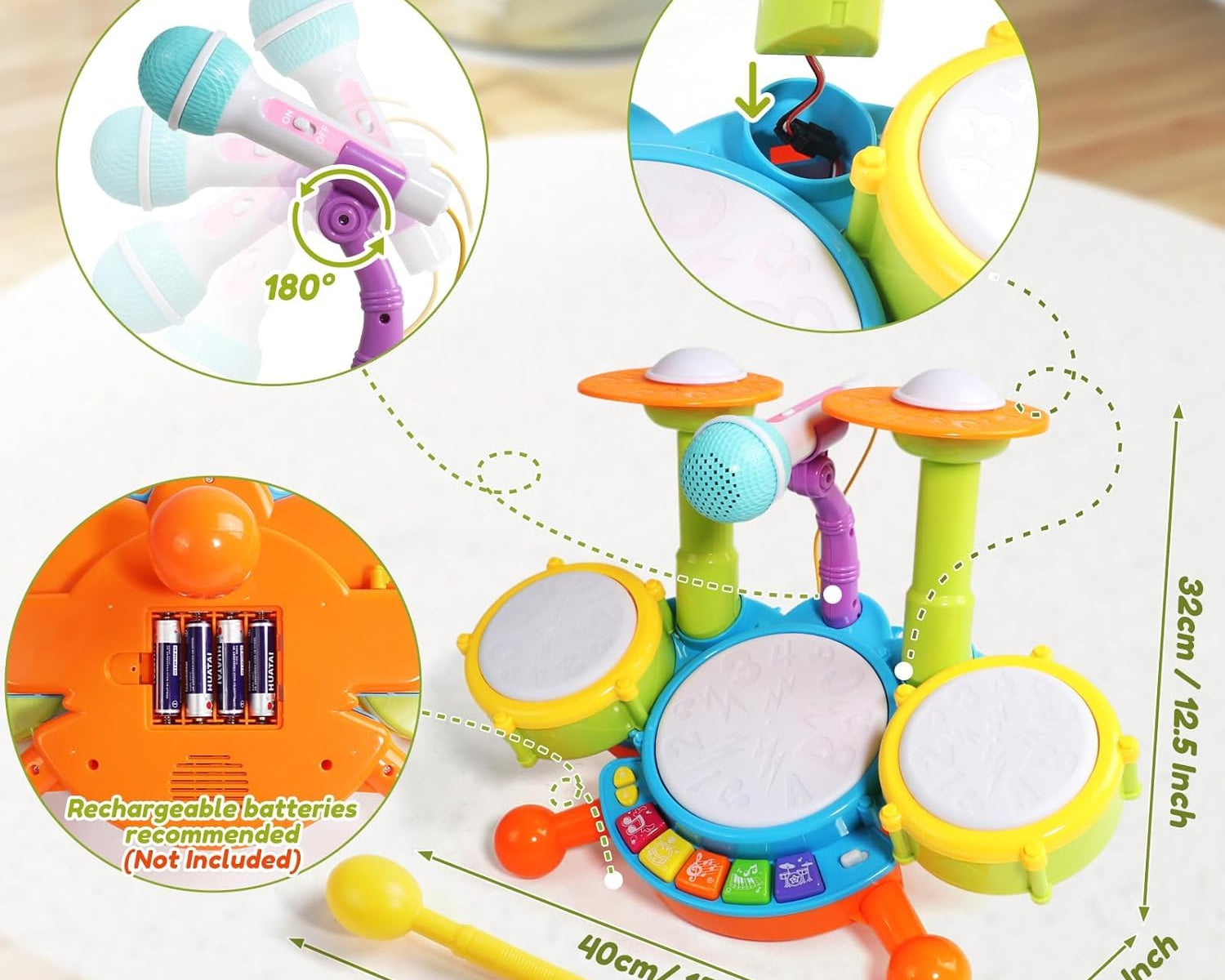 Drum Set for Toddlers with microphone