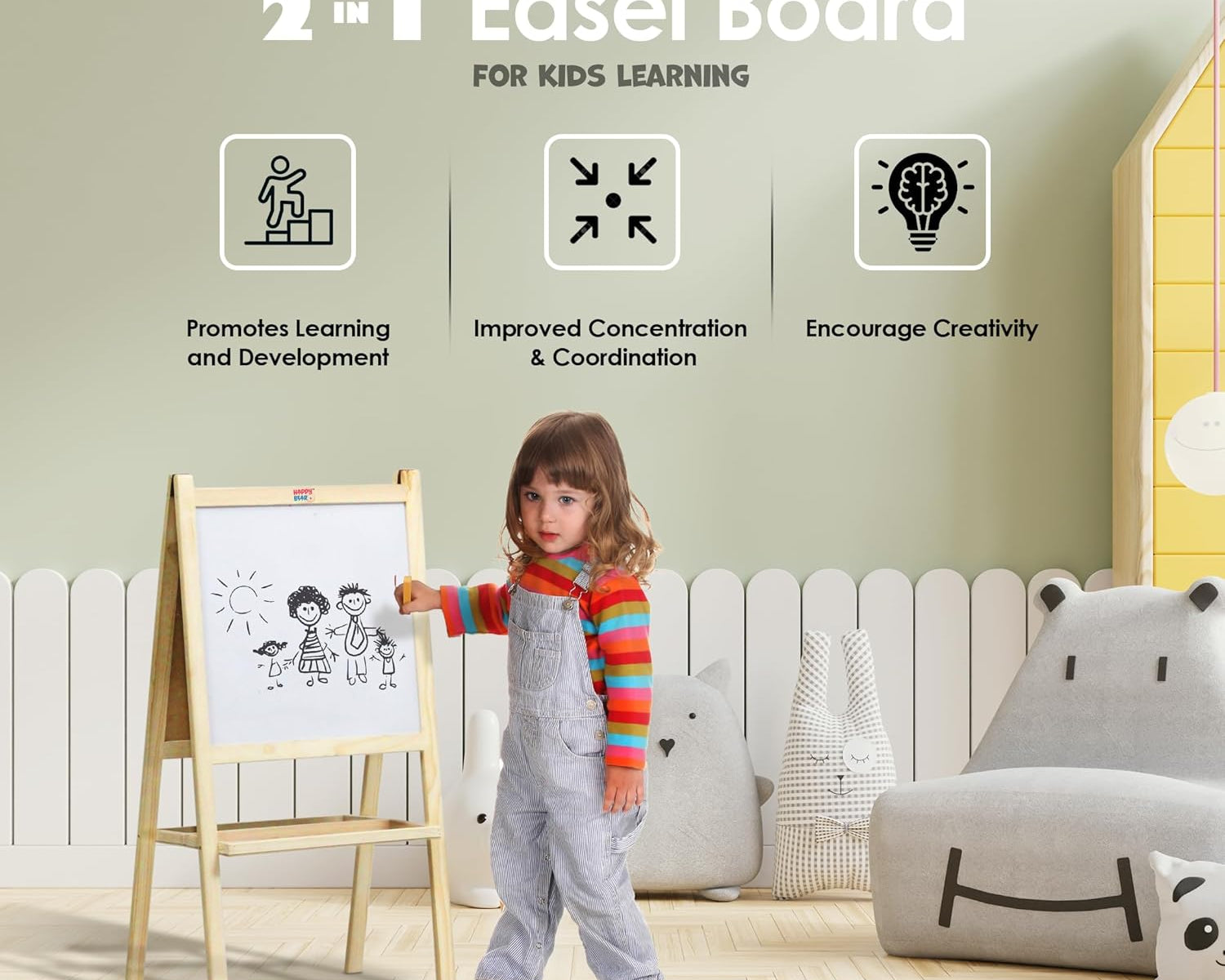2 in 1 Wooden White Dry Erase Easel Board 