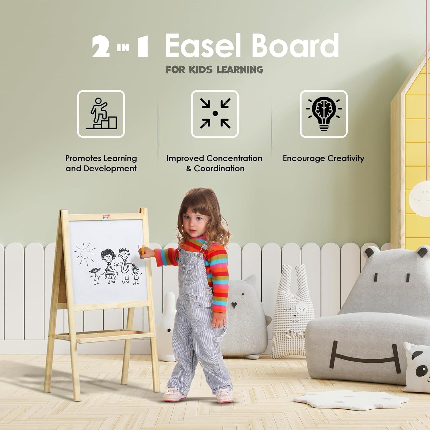 2 in 1 Wooden White Dry Erase Easel Board 