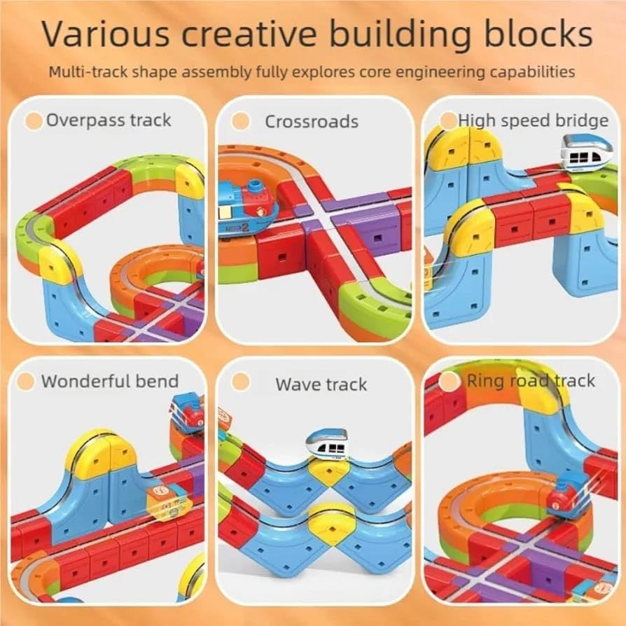 51 Pcs Track Fusion Train, Fun STEM Anti Gravity Race Track & Rail Cube Monorail