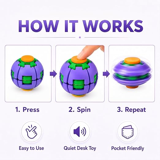 Press to Spin Fidget Ball, 360° Rotating Fidget Spinner Ball