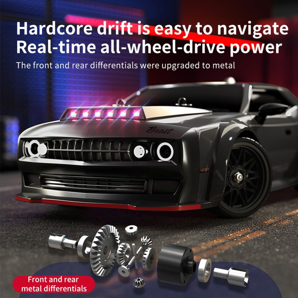 1:16 carbon borstelmotor, met ledlicht, 2,4 GHz 40 km/u, high-speed RC