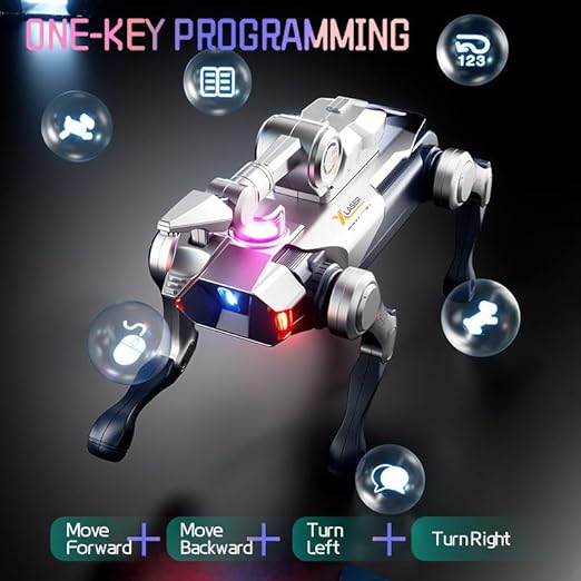 Advanced Intelligent Robot Dog Toy with Remote Control | Smart LED Robotic Puppy with Multiple Action Modes & USB Rechargeable Battery (Silver)