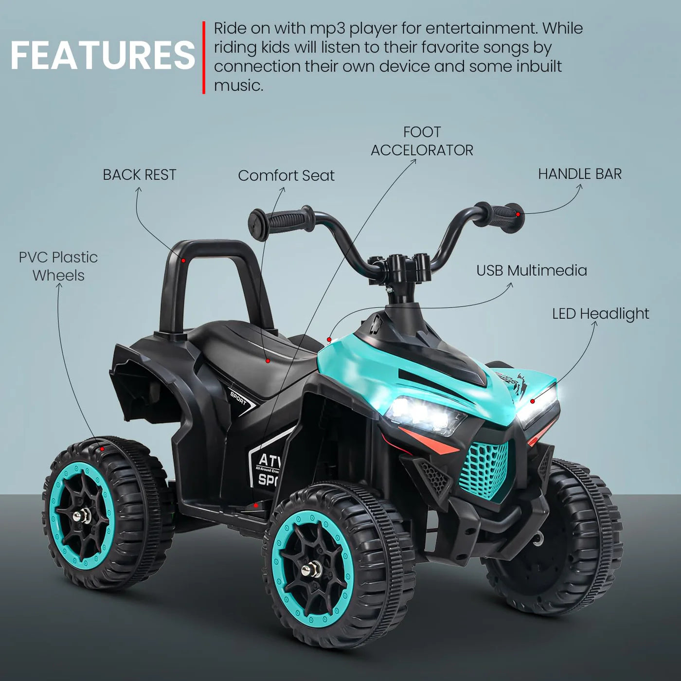 Monster ATV Rechargeable Battery Operated Electric Kids Bike  (ASH / GREEN)