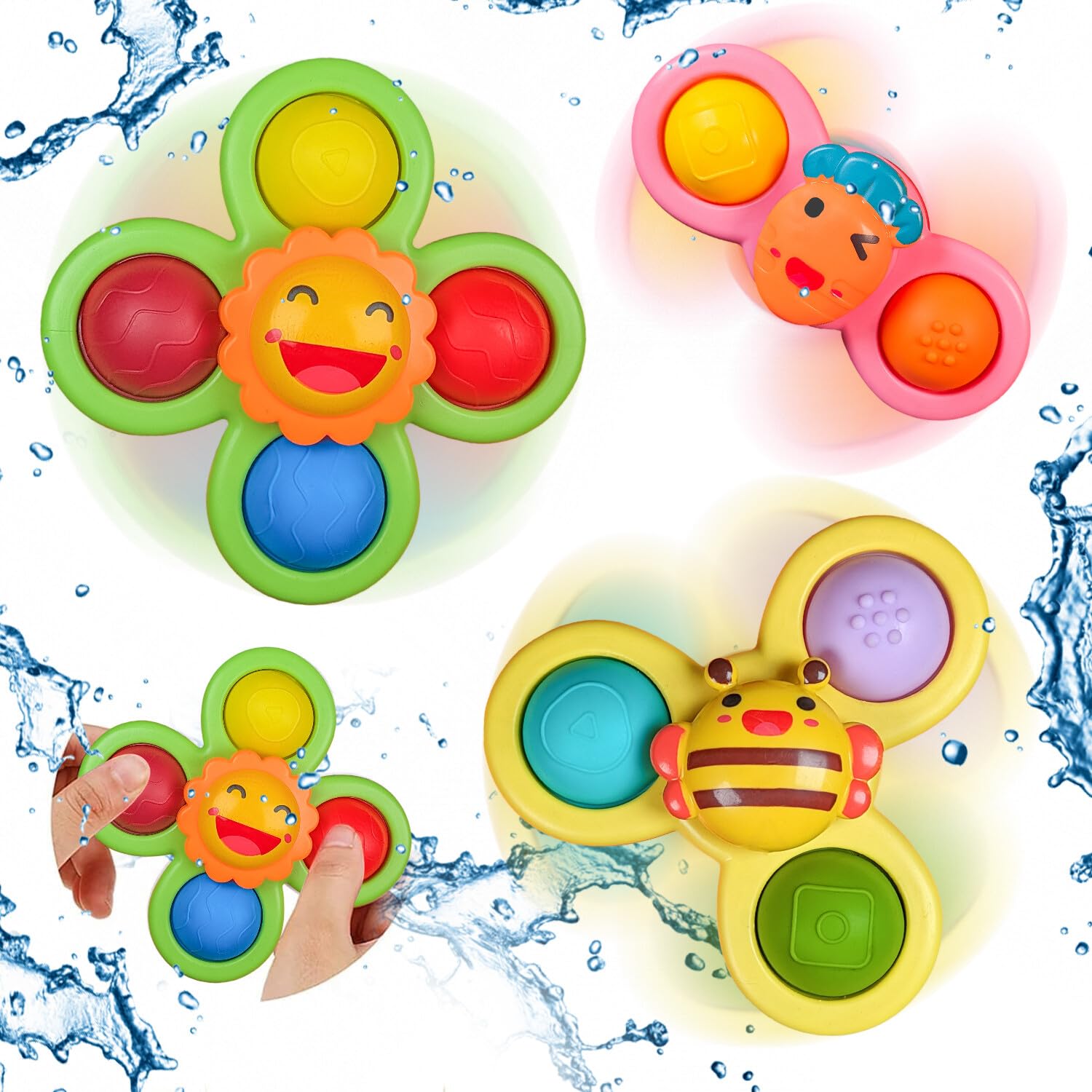Stick & Spin Set of 3 Suction Cup Colorful bath toy