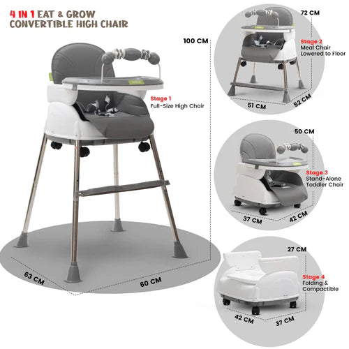 Baby High Chair Nora 4 in 1 Gray