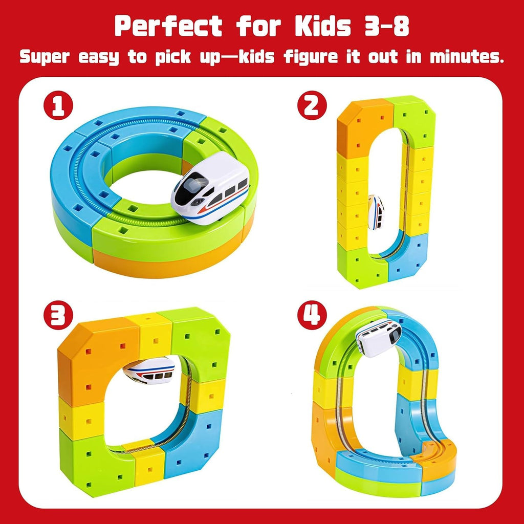 51 Pcs Track Fusion Train, Fun STEM Anti Gravity Race Track & Rail Cube Monorail