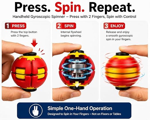 Press to Spin Fidget Ball, 360° Rotating Fidget Spinner Ball