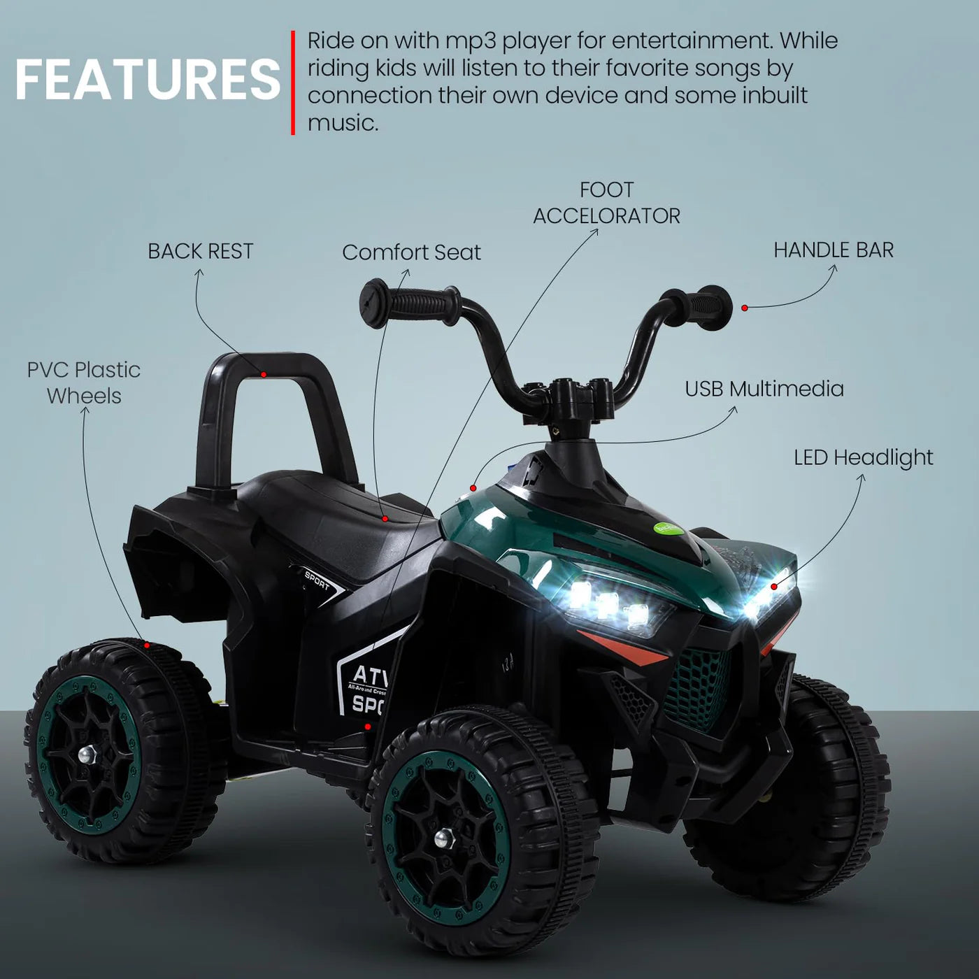 Monster ATV Rechargeable Battery Operated Electric Kids Bike  (SHINING / GREEN)