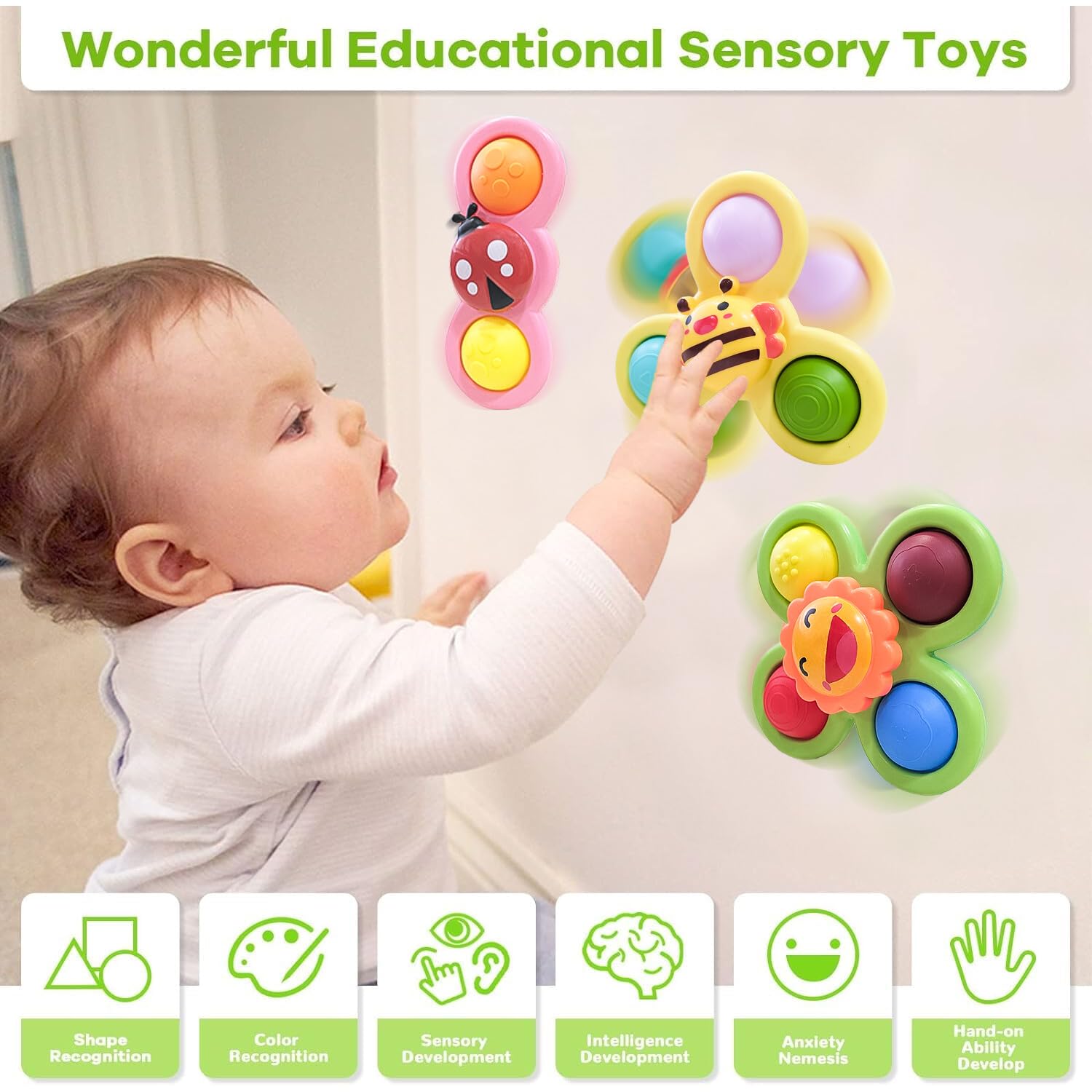 Stick & Spin Set of 3 Suction Cup Colorful bath toy