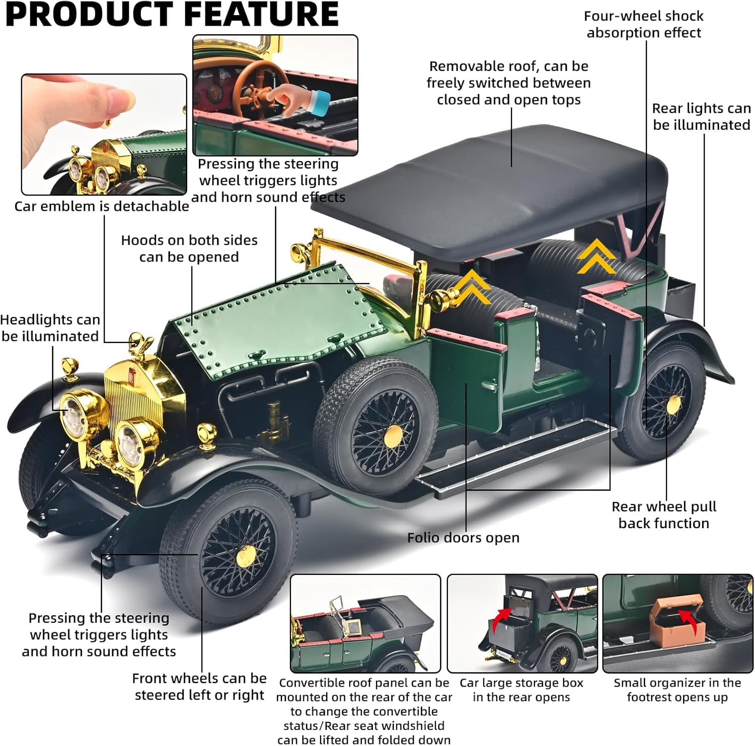 Vintage Classic Luxury Model Car – Die-Cast Metal Antique Car with Detailed Interior, Collectible Decorative Showpiece for Home, Office & Gift