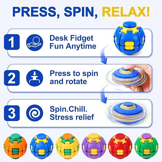 Press to Spin Fidget Ball, 360° Rotating Fidget Spinner Ball