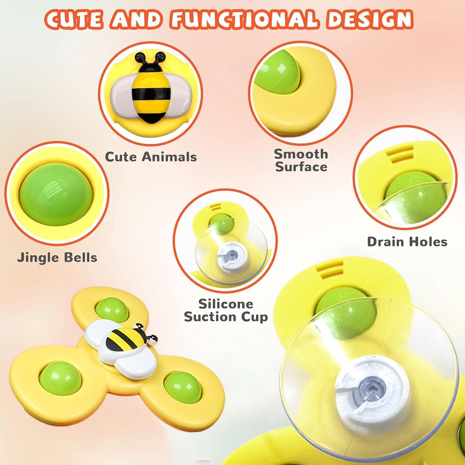 Stick & Spin Set of 3 Suction Cup Colorful bath toy