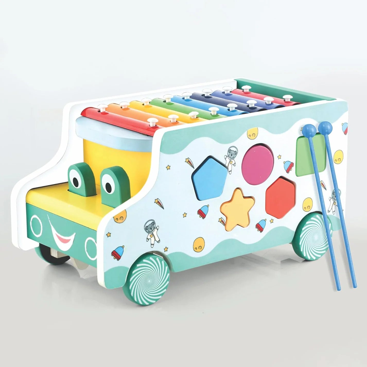 Wooden Activity Bus 6-in-1 Montessori Toys
