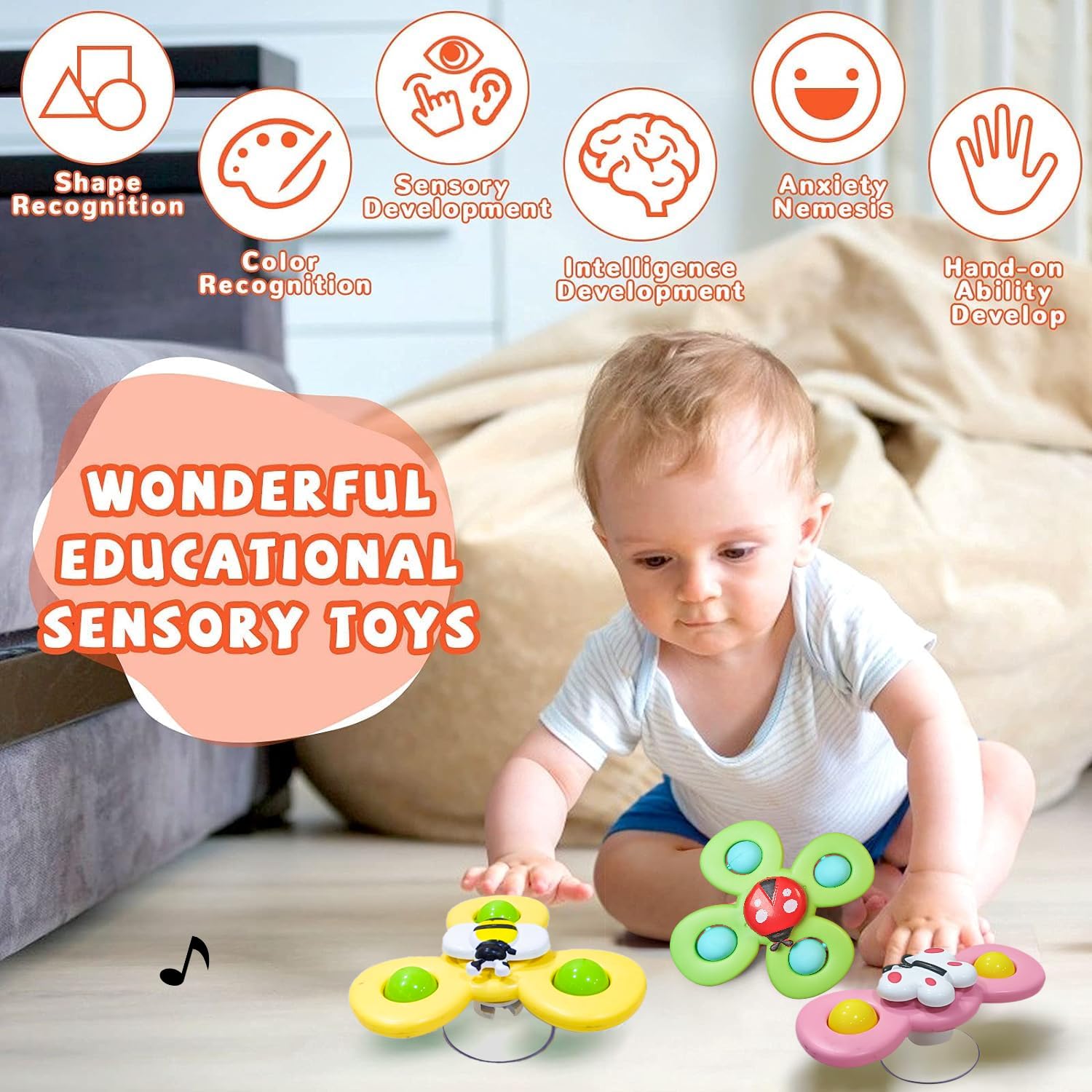 Stick & Spin Set of 3 Suction Cup Colorful bath toy