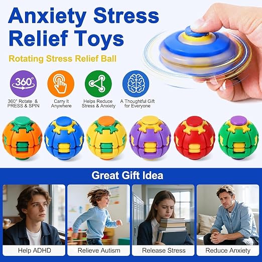 Press to Spin Fidget Ball, 360° Rotating Fidget Spinner Ball