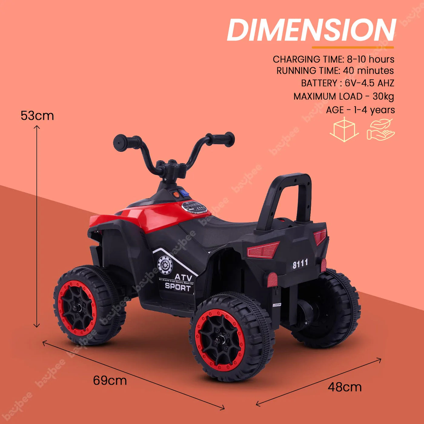 Monster ATV Rechargeable Battery Operated Electric Kids Bike  (RED)