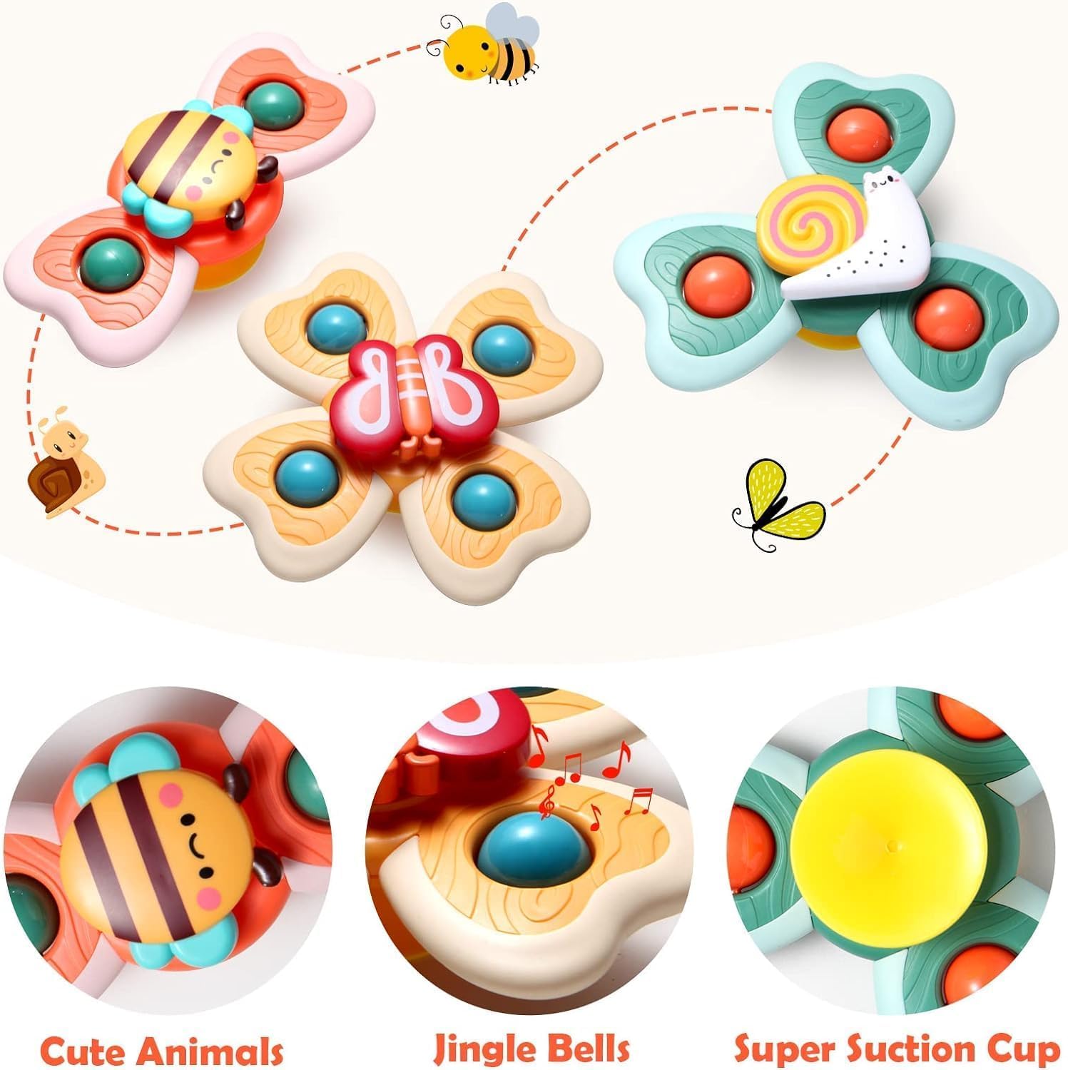 Stick & Spin Set of 3 Suction Cup Colorful bath toy