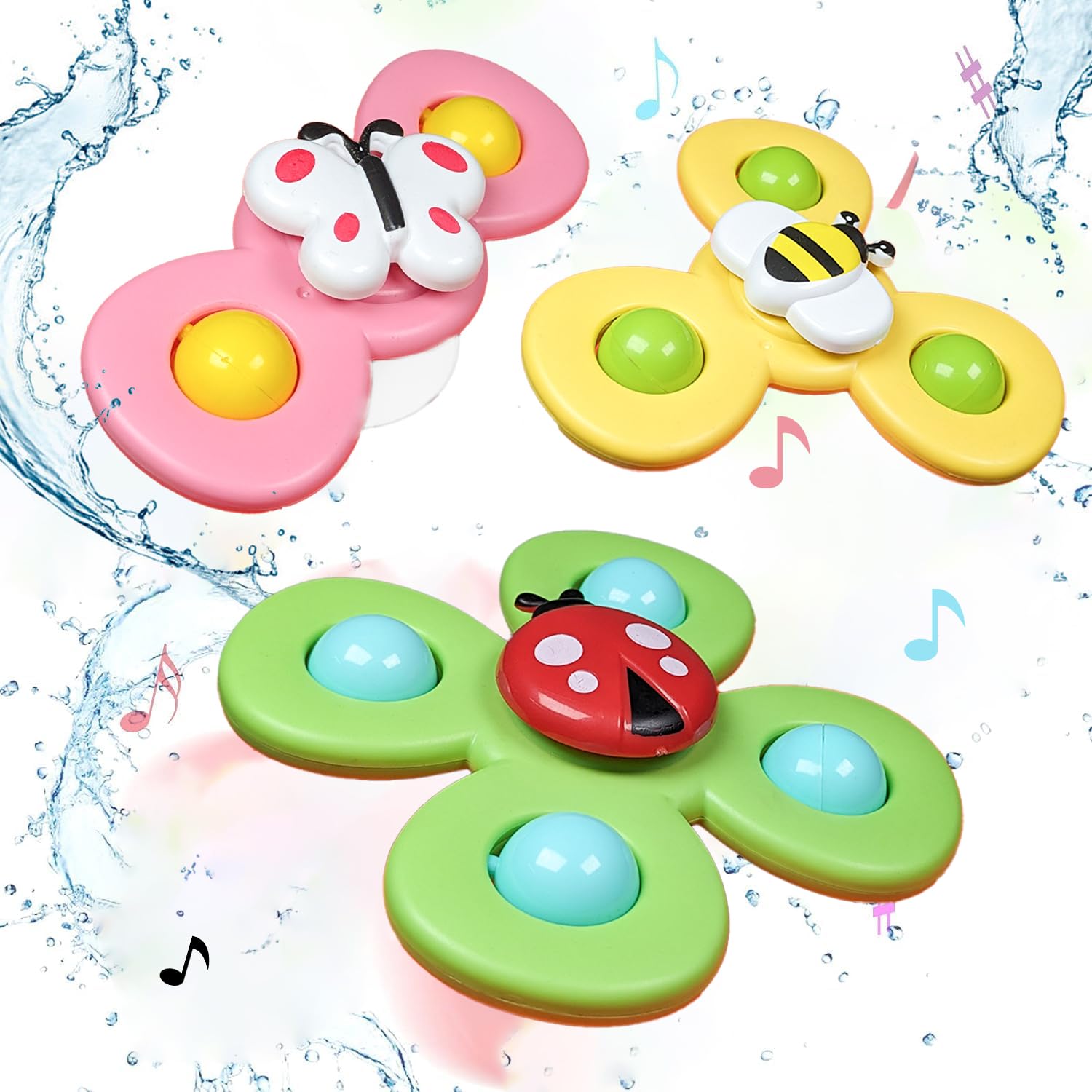 Stick & Spin Set of 3 Suction Cup Colorful bath toy