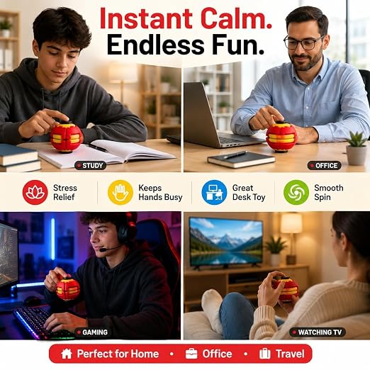 Press to Spin Fidget Ball, 360° Rotating Fidget Spinner Ball
