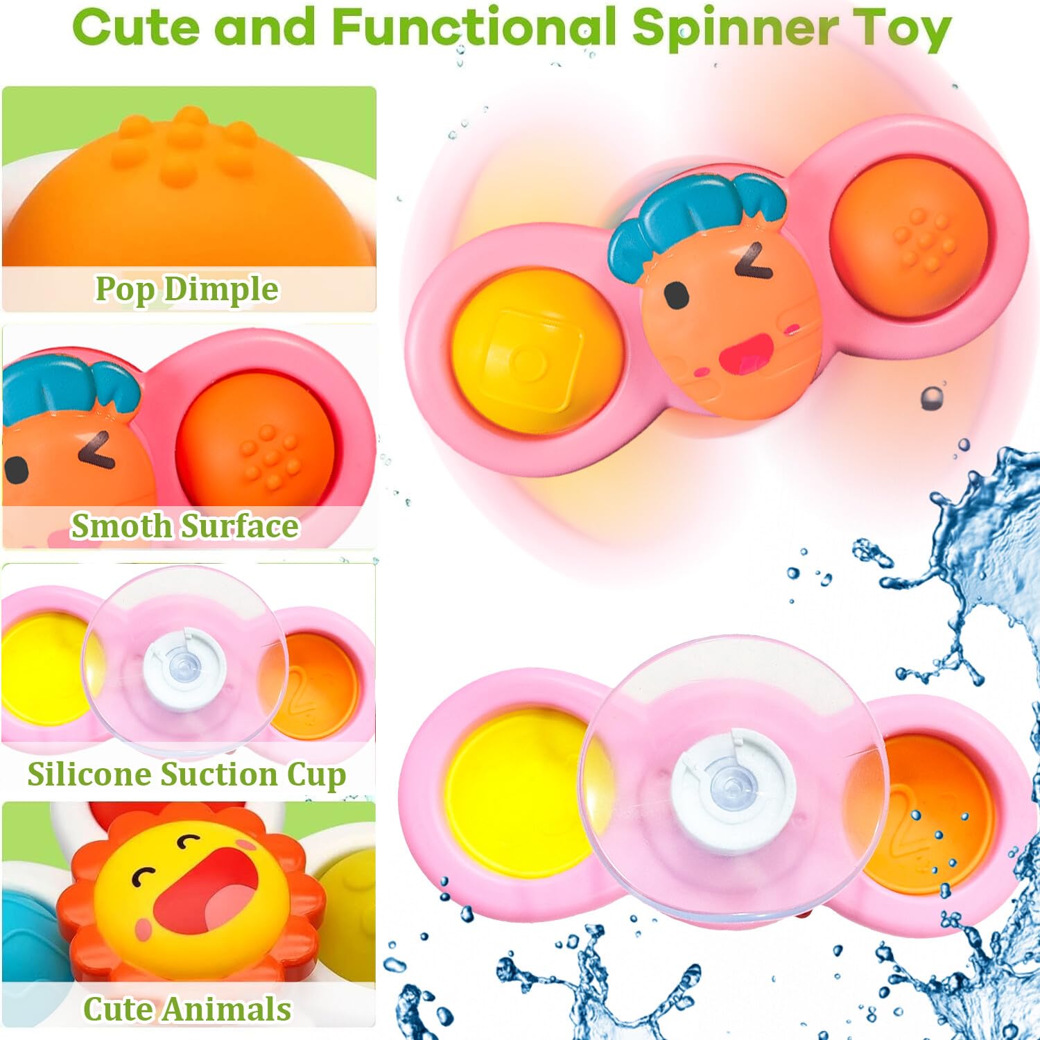 Stick & Spin Set of 3 Suction Cup Colorful bath toy