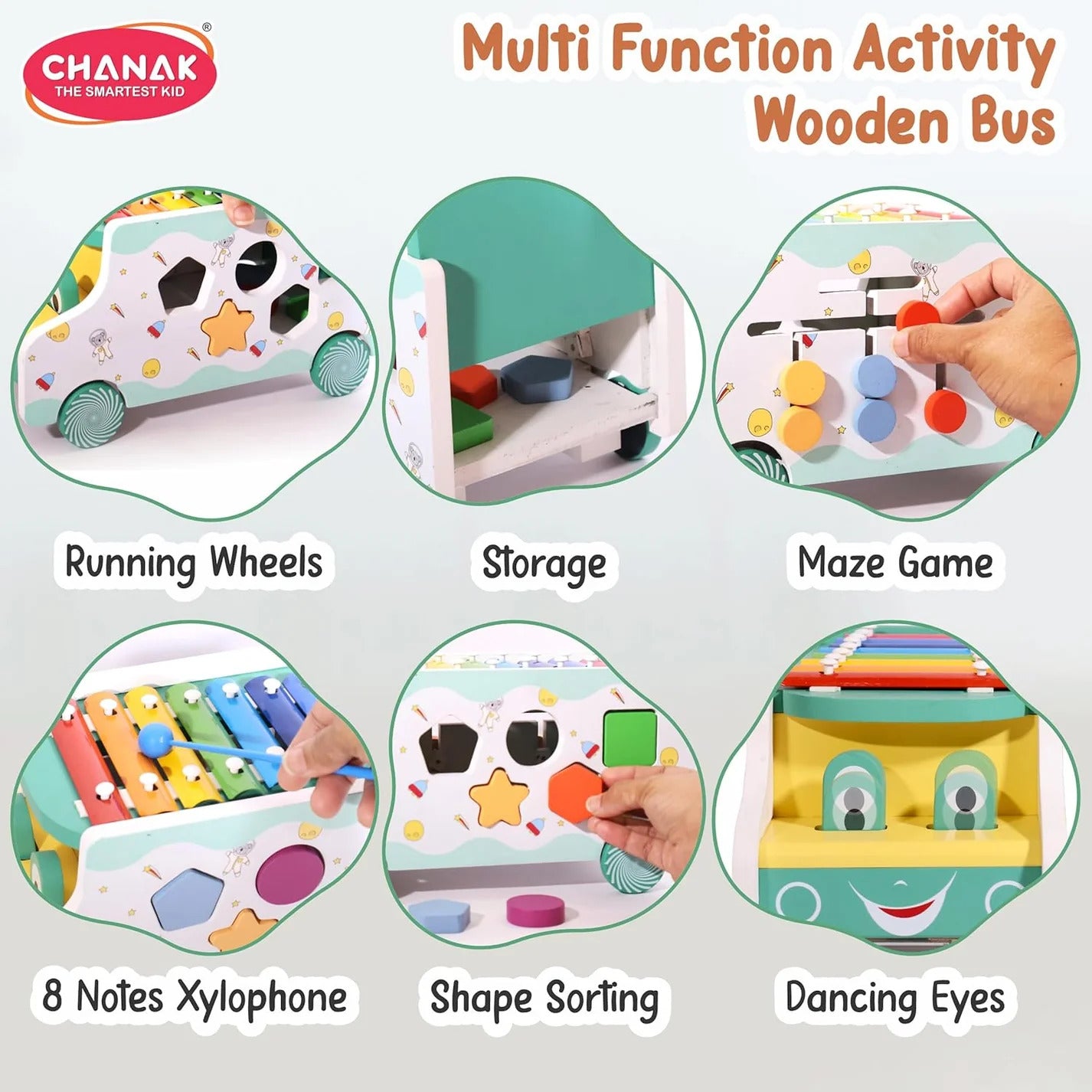 Wooden Activity Bus 6-in-1 Montessori Toys