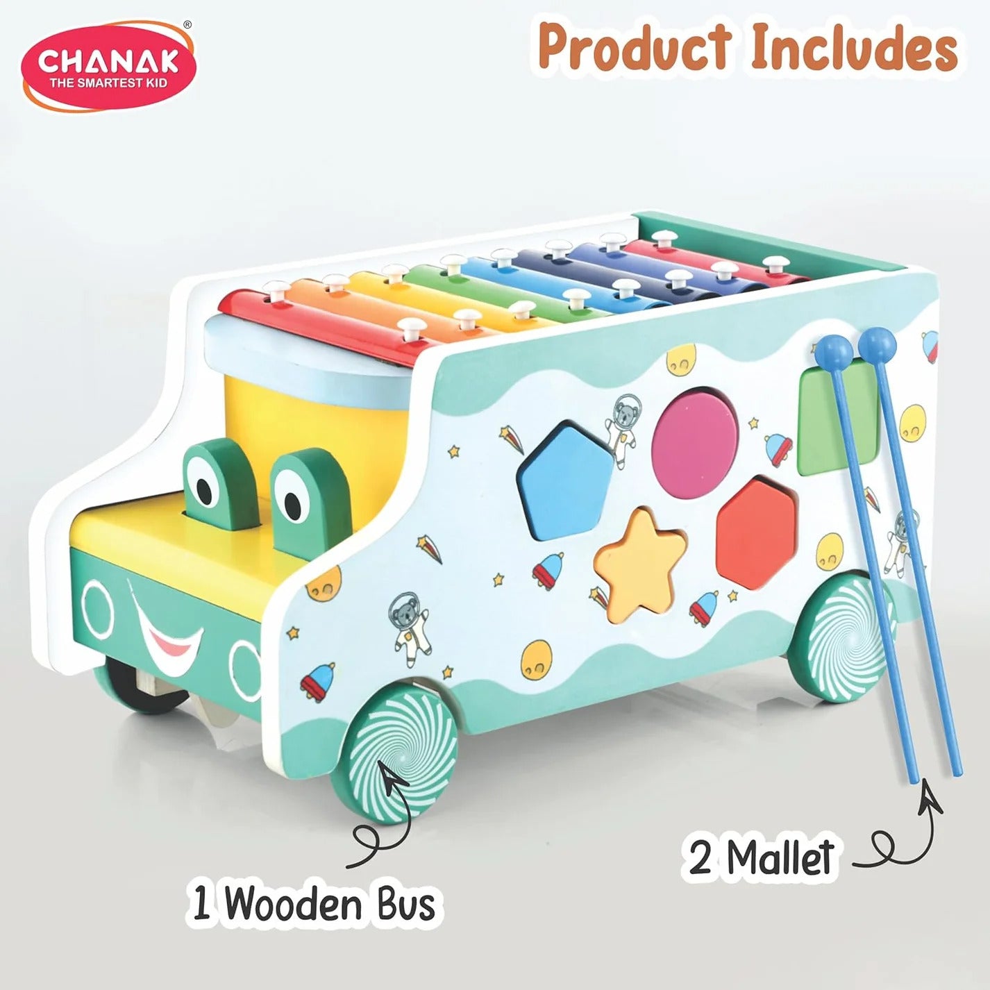 Wooden Activity Bus 6-in-1 Montessori Toys