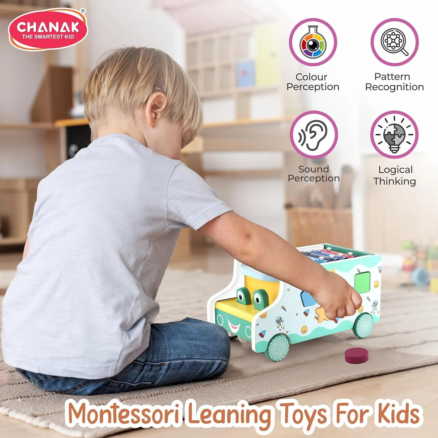 Wooden Activity Bus 6-in-1 Montessori Toys