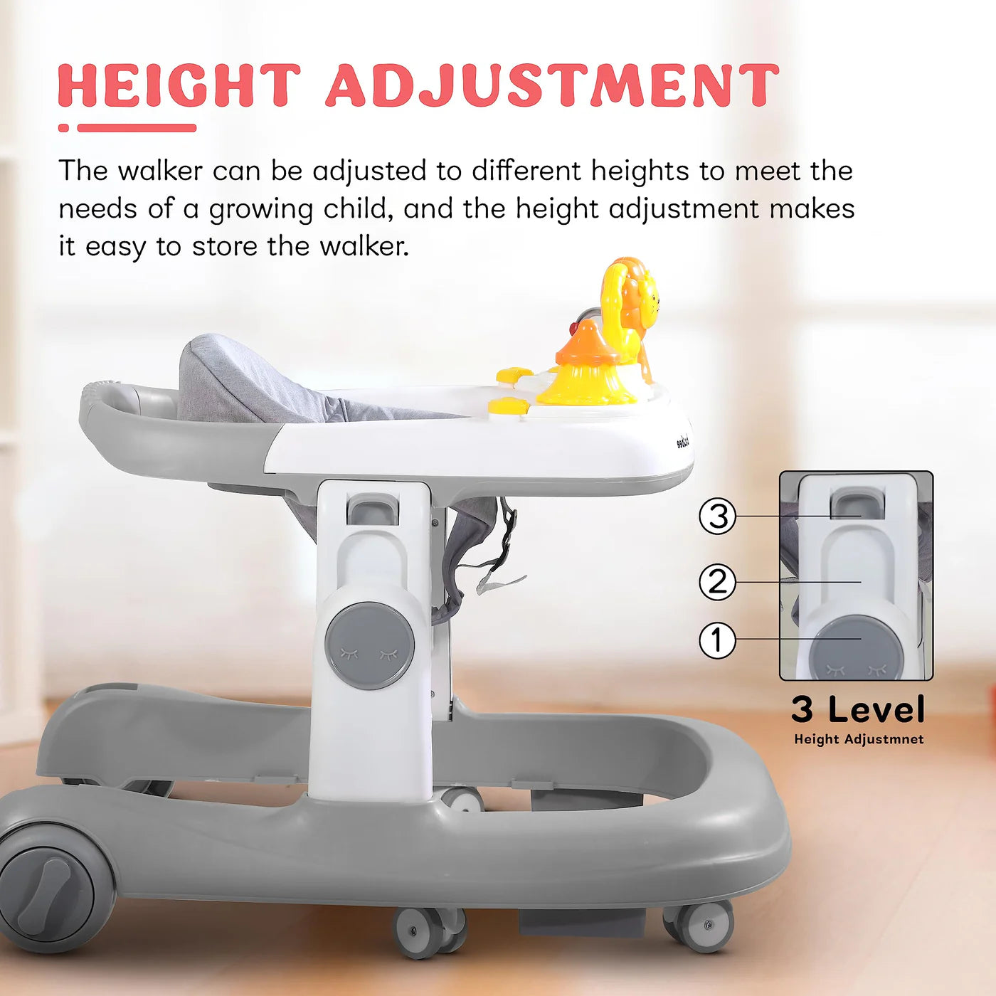 Astro Walker With 3 Adjustable Height and Musical Toy (GREY)
