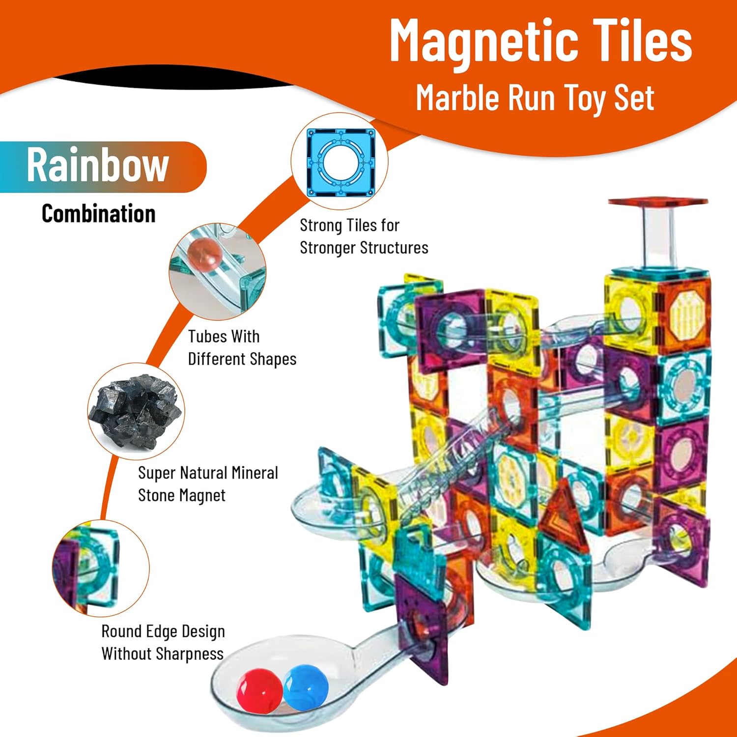 Magnetic Tiles Rolling Ball Building Blocks (100 Pcs)