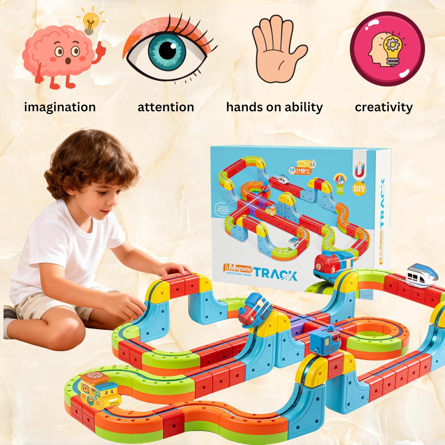 Magnetic Train Set for Kids – 66 Pcs