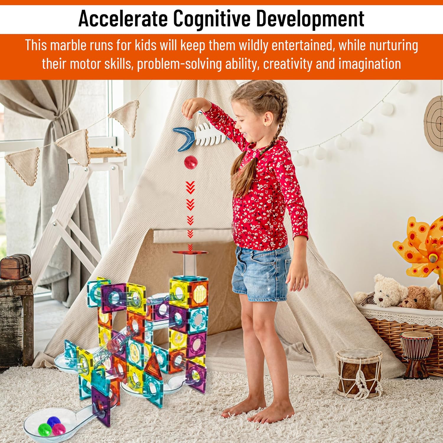 Magnetic Tiles Rolling Ball Building Blocks (100 Pcs)