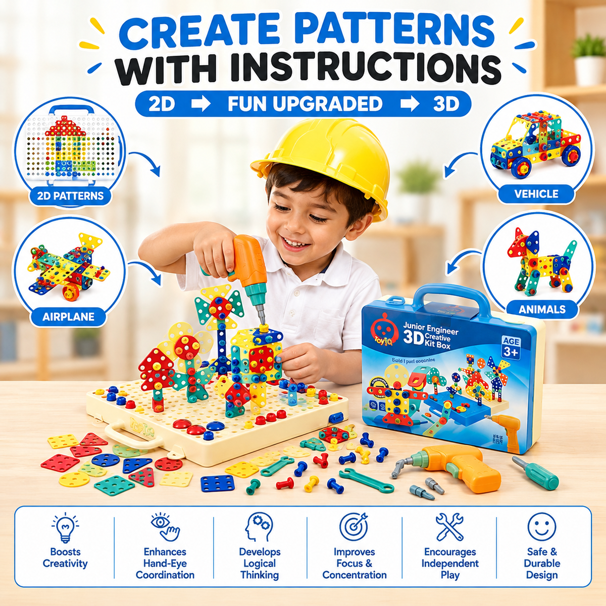 Kids Educational Electric Drill Building Tool Set with 234 Piece