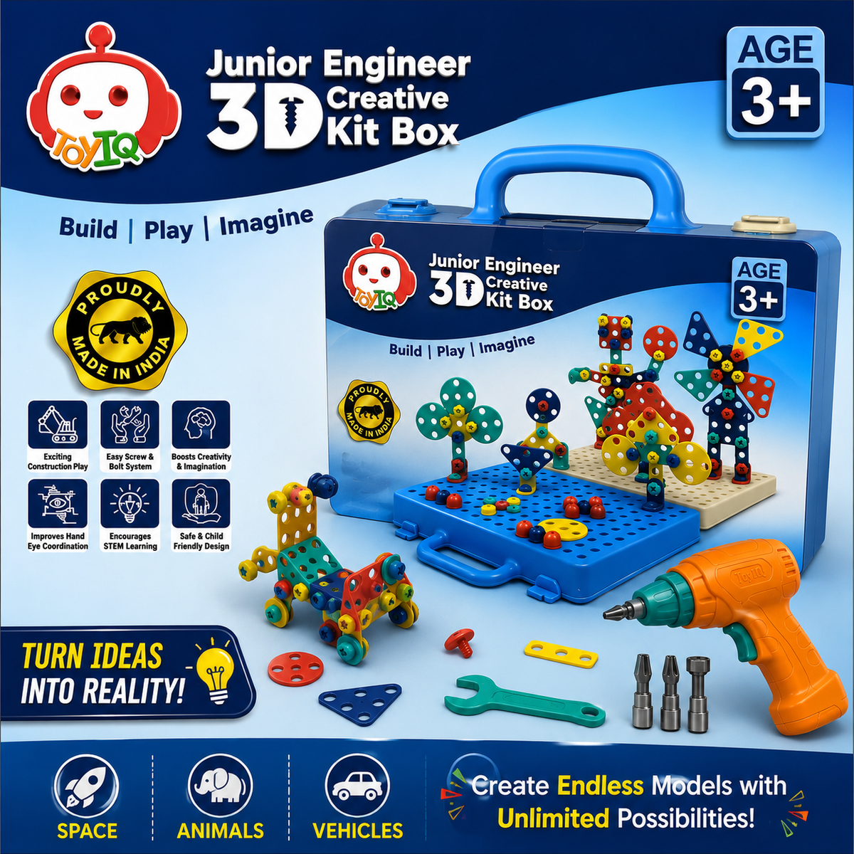 Kids Educational Electric Drill Building Tool Set with 234 Piece DIY Construction Blocks Screwdriver Play Kit for Creative Learning Hands On Activities and Skill Development