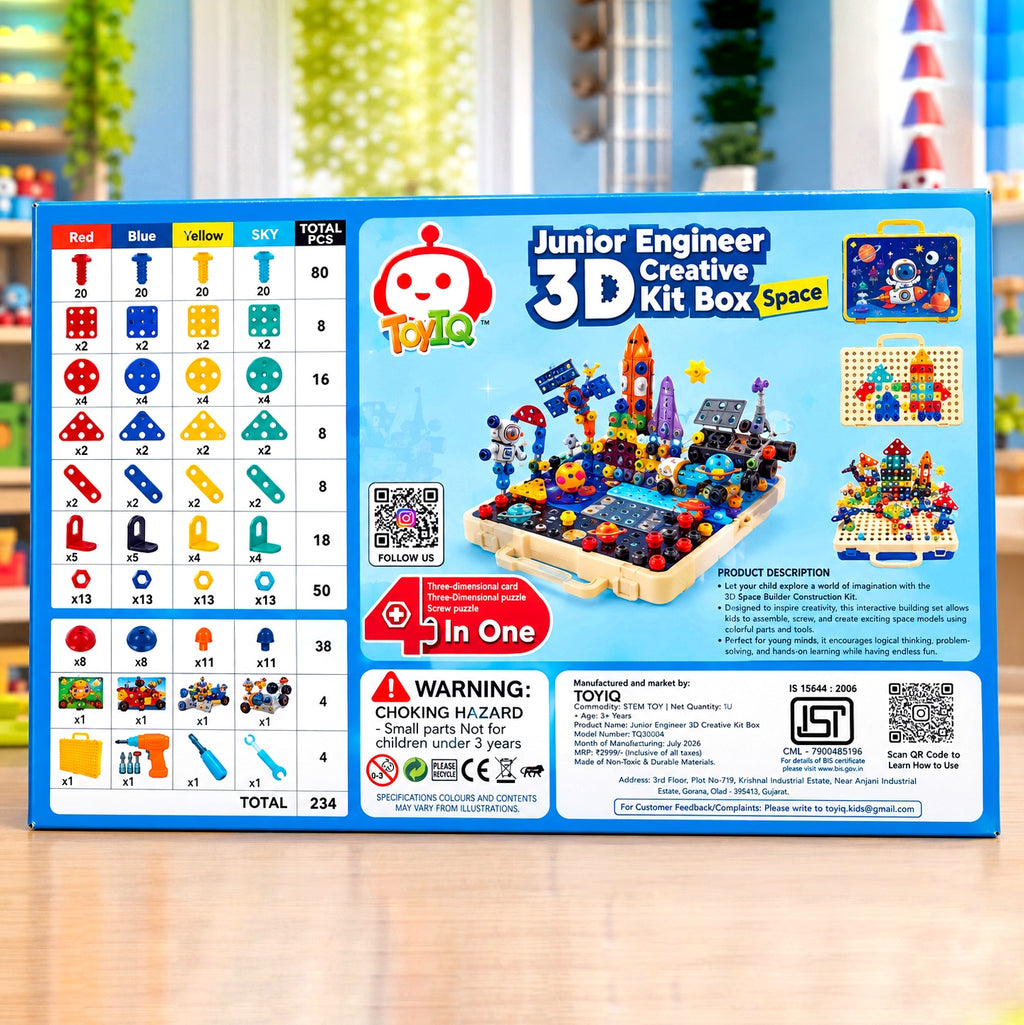 Junior Engineer 3D Creative Kit Box Aeroplan with Electric Drill | 4 in 1 DIY Nut Bolt & Screw Puzzle Set | STEM Educational Space Toy for Kids
