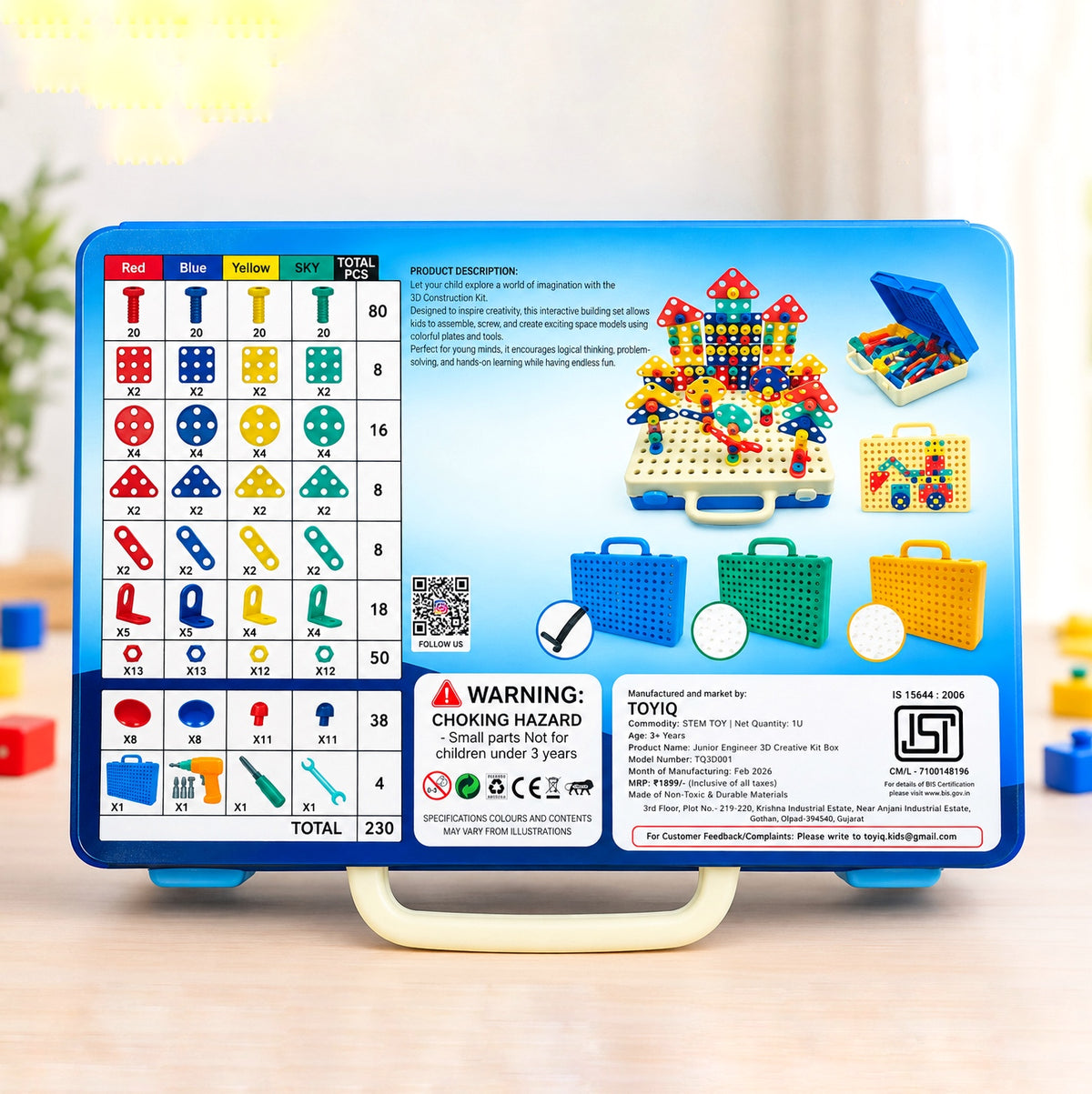 Kids Educational Electric Drill Building Tool Set with 234 Piece DIY Construction Blocks Screwdriver Play Kit for Creative Learning Hands On Activities and Skill Development