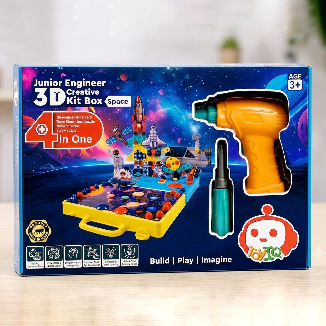 Junior Engineer 3D Creative Kit Box Aeroplan with Electric Drill | 4 in 1 DIY Nut Bolt & Screw Puzzle Set | STEM Educational Space Toy for Kids