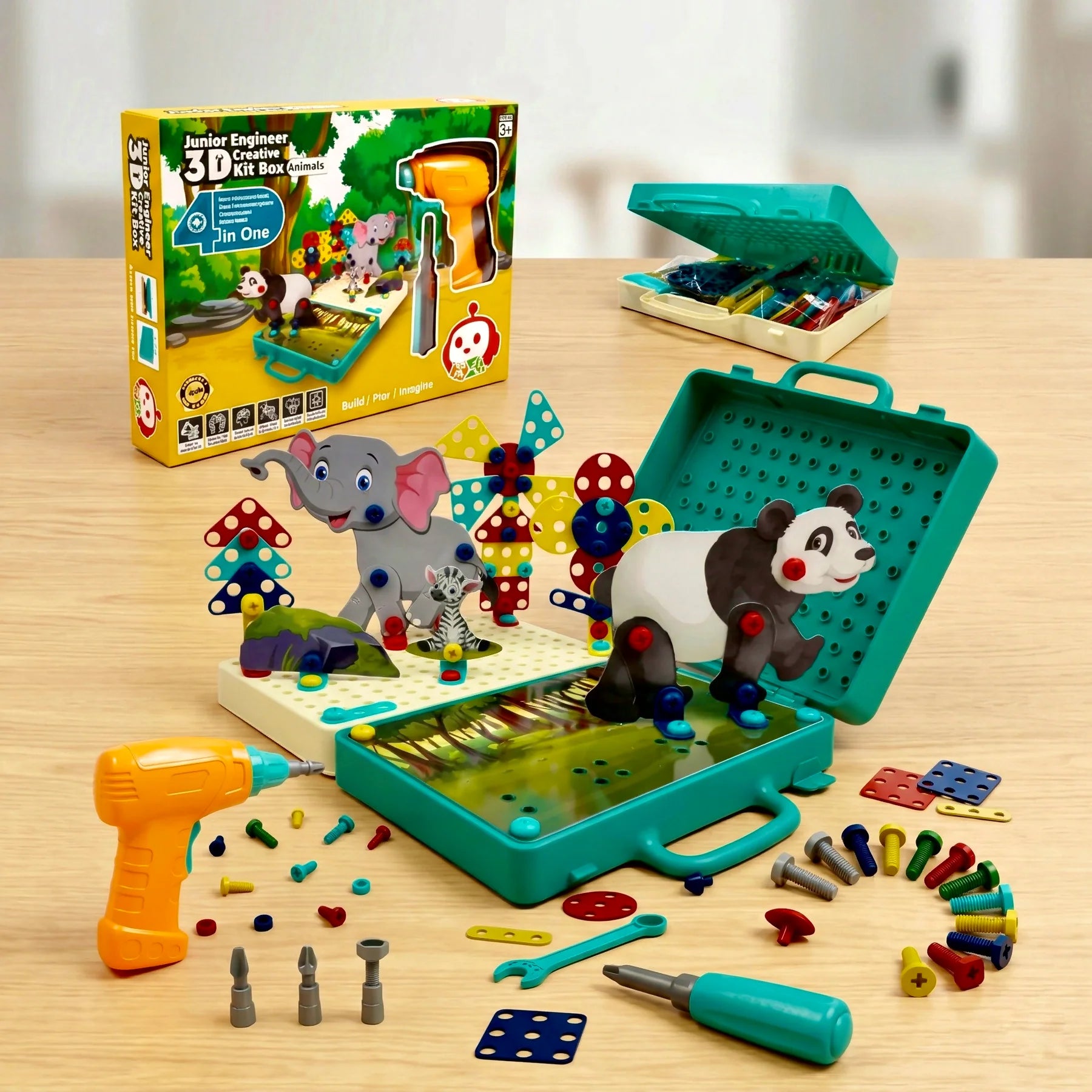 Junior Engineer 3D Creative Kit Box Aeroplan with Electric Drill | 4 in 1 DIY Nut Bolt & Screw Puzzle Set | STEM Educational Space Toy for Kids