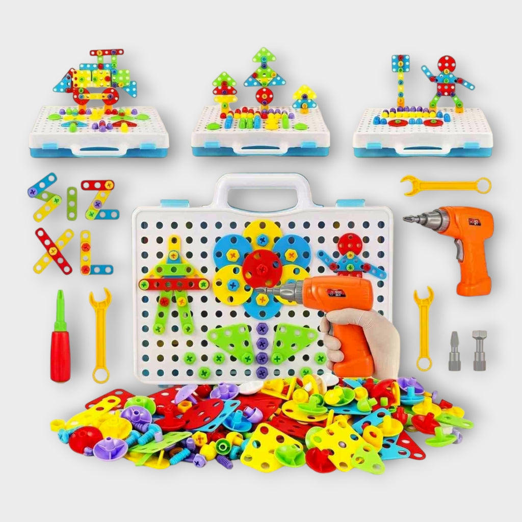 Kids Educational Electric Drill Building Tool Set with 234 Piece DIY Construction Blocks Screwdriver Play Kit for Creative Learning Hands On Activities and Skill Development